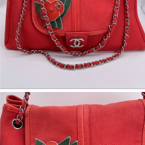 ❤️❤️Chanel❤️❤️ Red Caviar Leather Camellia Flower Accordion Chain Bag Matching P - Picture 4 of 9